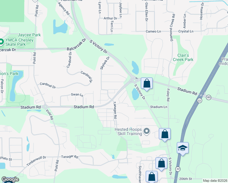 map of restaurants, bars, coffee shops, grocery stores, and more near 304 Blue Jay trail in Mankato