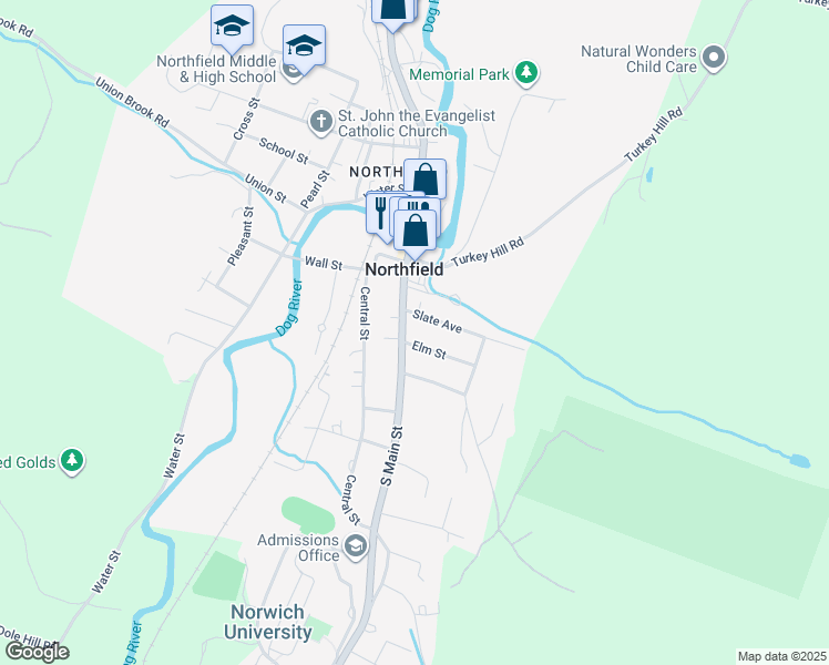 map of restaurants, bars, coffee shops, grocery stores, and more near 43 Elm Street in Northfield