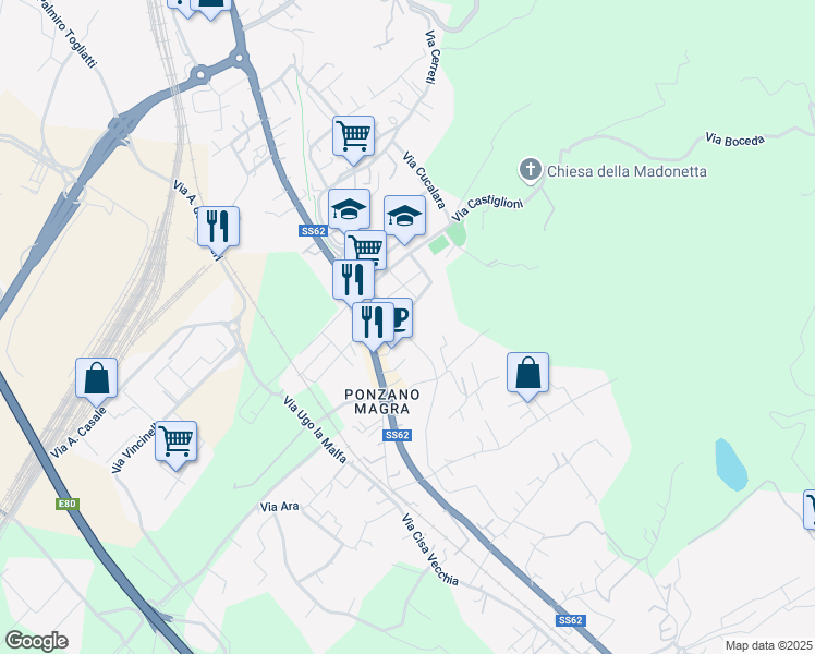 map of restaurants, bars, coffee shops, grocery stores, and more near 15 Via Venezia in Santo Stefano di Magra