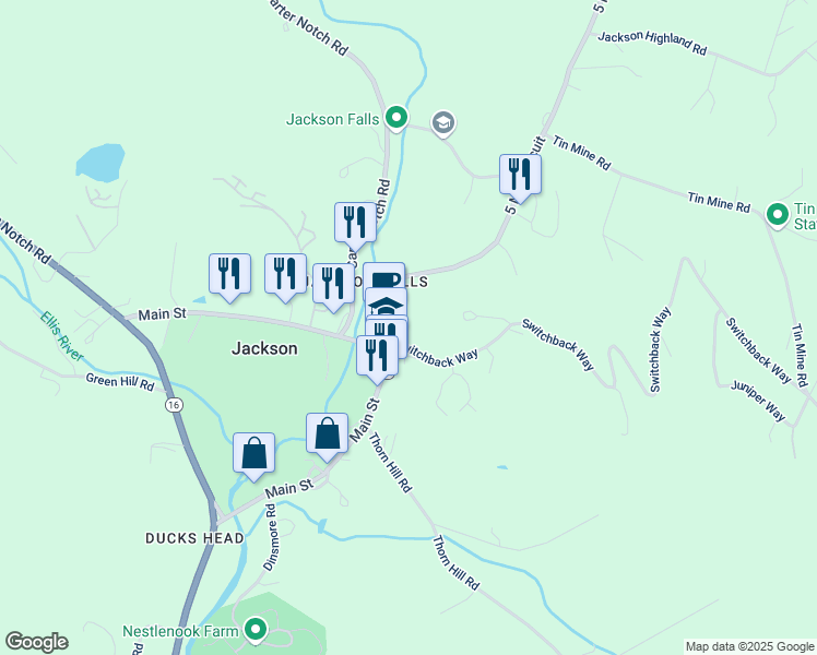 map of restaurants, bars, coffee shops, grocery stores, and more near 26 Bear Lane in Jackson