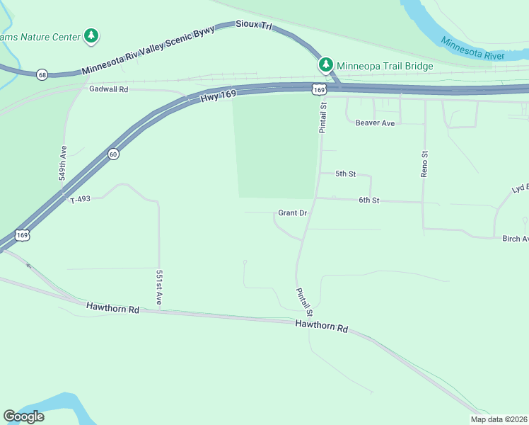 map of restaurants, bars, coffee shops, grocery stores, and more near 1801 Grant Drive in Mankato