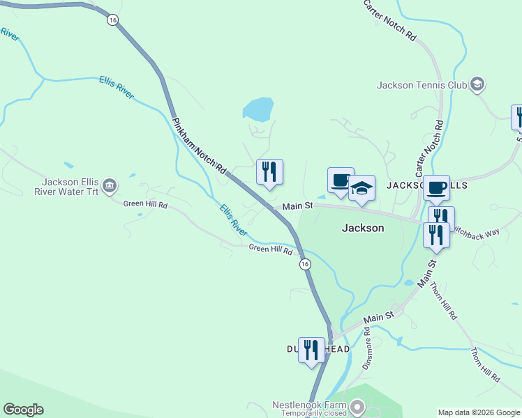 map of restaurants, bars, coffee shops, grocery stores, and more near 17 Harriman Road in Jackson