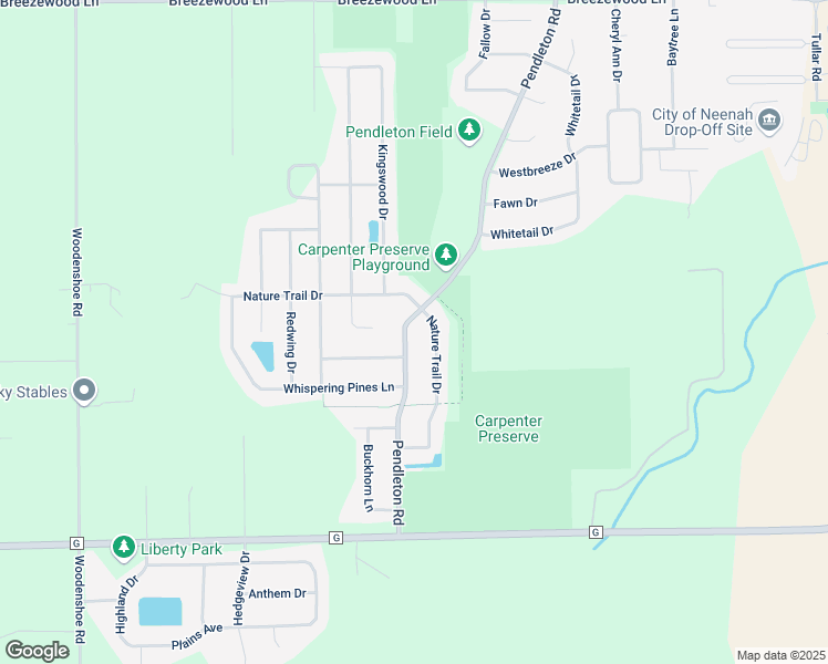 map of restaurants, bars, coffee shops, grocery stores, and more near 1616 Pendleton Road in Neenah