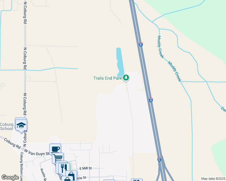 map of restaurants, bars, coffee shops, grocery stores, and more near 91384 Coburg Industrial Way in Coburg