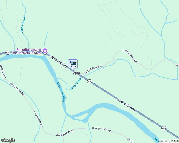 map of restaurants, bars, coffee shops, grocery stores, and more near 45656 North Gate Creek Road in Vida