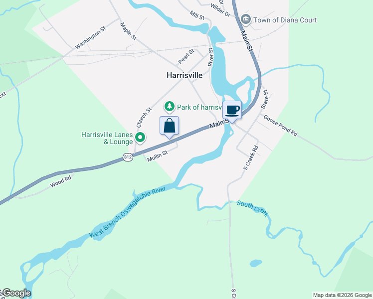map of restaurants, bars, coffee shops, grocery stores, and more near 8246 State Route 3 in Harrisville