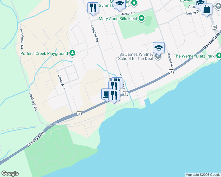 map of restaurants, bars, coffee shops, grocery stores, and more near 58 Avondale Road in Belleville