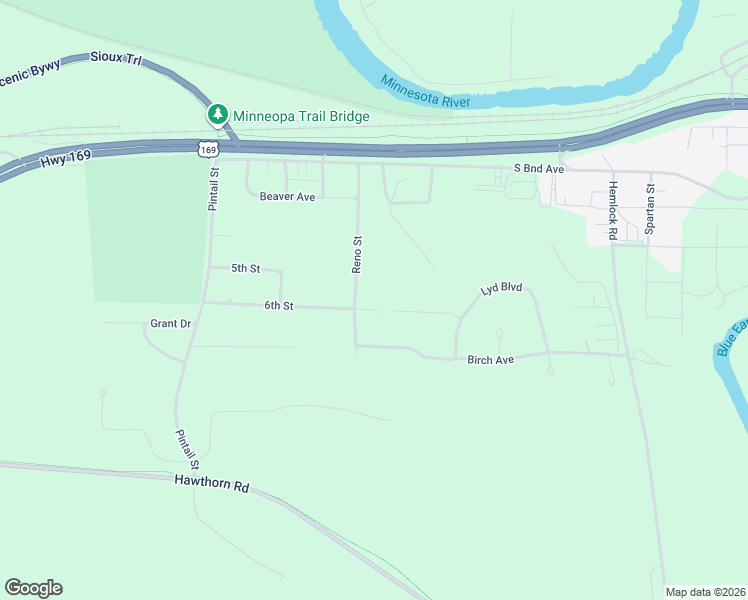 map of restaurants, bars, coffee shops, grocery stores, and more near 427 Reno Street in Mankato