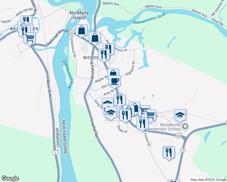 map of restaurants, bars, coffee shops, grocery stores, and more near 4A Pine Street in Haverhill