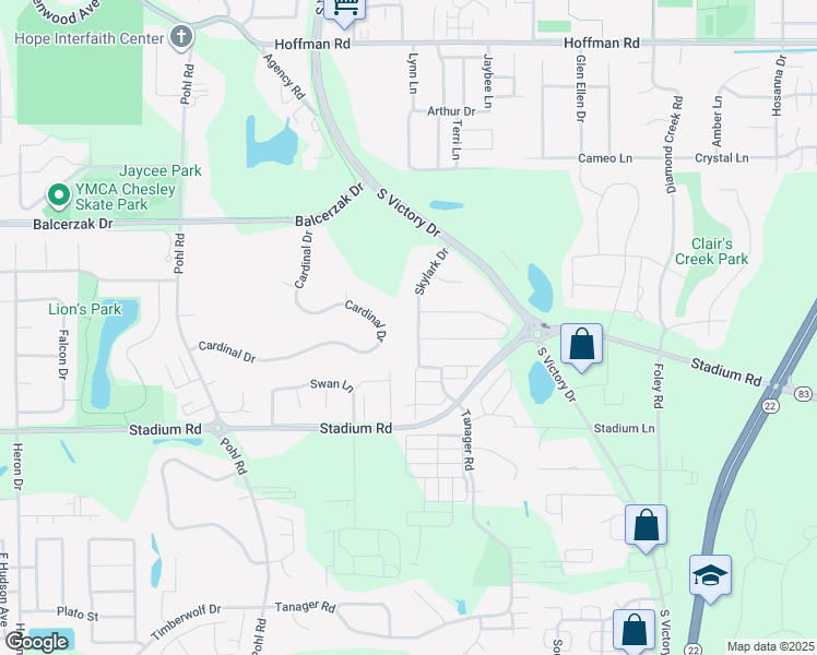 map of restaurants, bars, coffee shops, grocery stores, and more near 224 Skylark Drive in Mankato