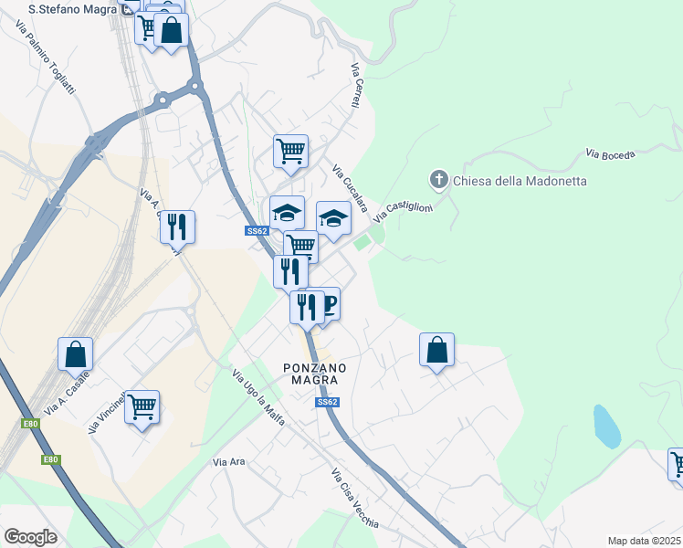 map of restaurants, bars, coffee shops, grocery stores, and more near 5 Via Torino in Santo Stefano di Magra