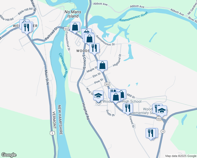 map of restaurants, bars, coffee shops, grocery stores, and more near 4A Pine Street in Haverhill