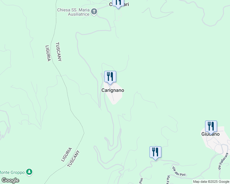 map of restaurants, bars, coffee shops, grocery stores, and more near 27 Via Carignano in Carignano