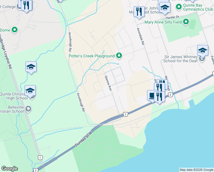 map of restaurants, bars, coffee shops, grocery stores, and more near 74 Sienna Avenue in Belleville