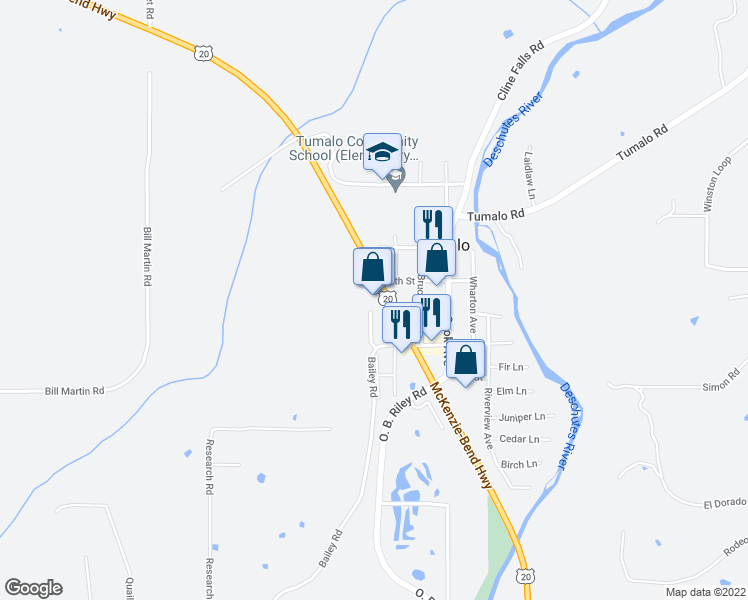 map of restaurants, bars, coffee shops, grocery stores, and more near 64670 Strickler Avenue in Bend