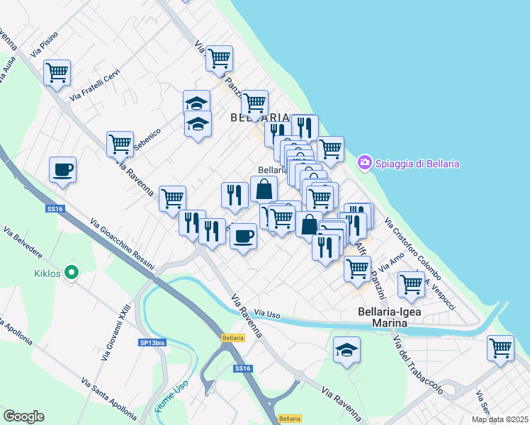 map of restaurants, bars, coffee shops, grocery stores, and more near 9 Piazza del Popolo in Bellaria-Igea Marina