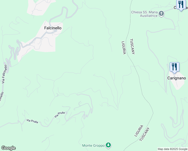 map of restaurants, bars, coffee shops, grocery stores, and more near 1/A Via Prulla in Provincia della Spezia