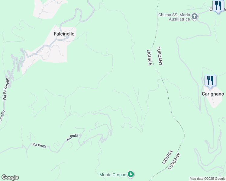 map of restaurants, bars, coffee shops, grocery stores, and more near 1 Via Prulla in Provincia della Spezia