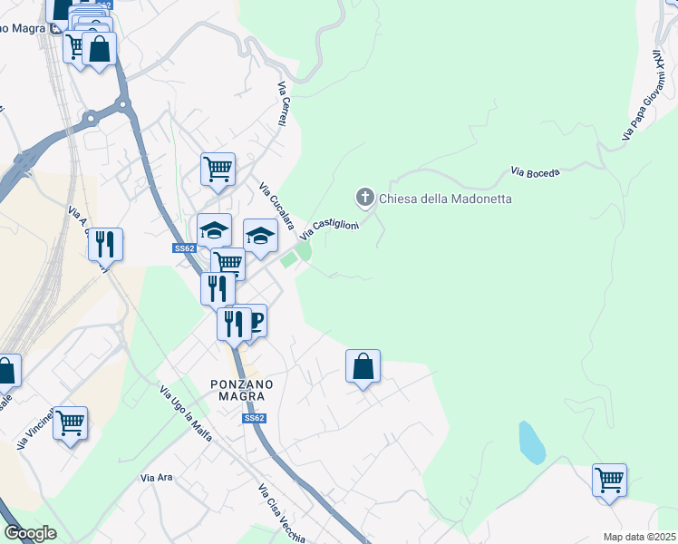 map of restaurants, bars, coffee shops, grocery stores, and more near 40 Via Castiglioni in Santo Stefano di Magra