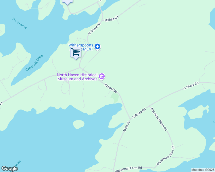 map of restaurants, bars, coffee shops, grocery stores, and more near Pulpit Harbor Road in North Haven