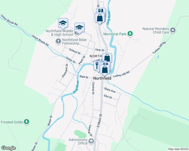 map of restaurants, bars, coffee shops, grocery stores, and more near 13 Depot Square in Northfield