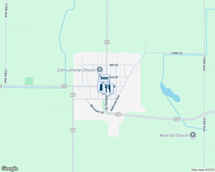 map of restaurants, bars, coffee shops, grocery stores, and more near in Hanska