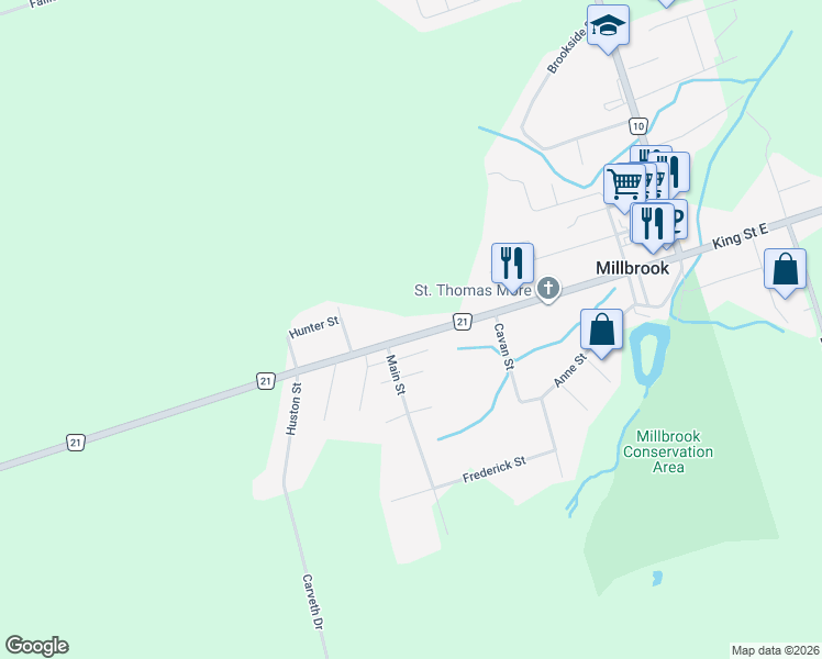 map of restaurants, bars, coffee shops, grocery stores, and more near 60 King Street West in Millbrook
