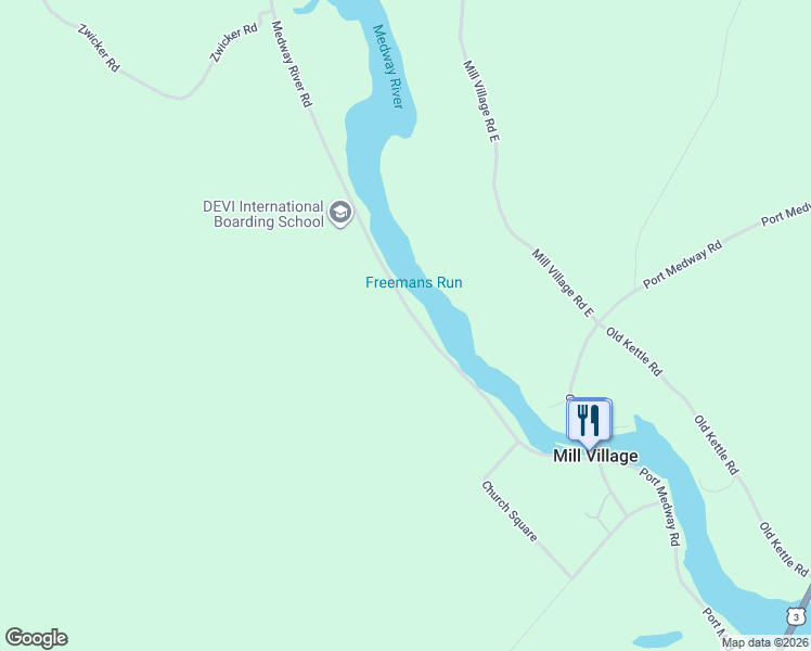 map of restaurants, bars, coffee shops, grocery stores, and more near 151 Medway River Road in Mill Village