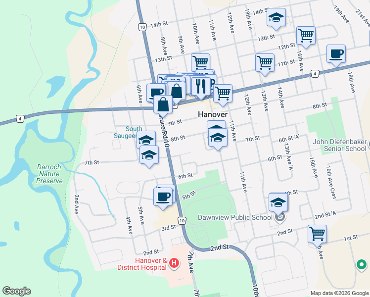map of restaurants, bars, coffee shops, grocery stores, and more near 258 7th Street in Hanover