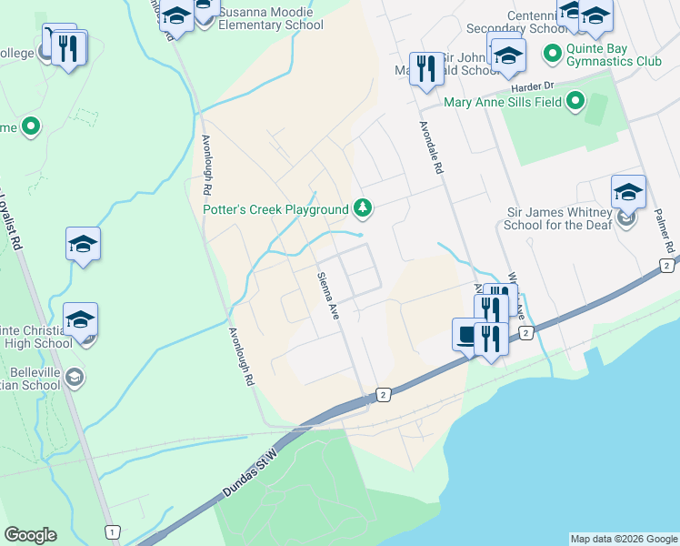 map of restaurants, bars, coffee shops, grocery stores, and more near 18 Deacon Place in Belleville