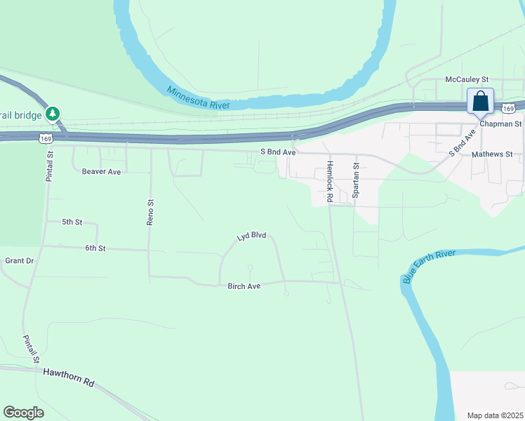 map of restaurants, bars, coffee shops, grocery stores, and more near 403 Lyd Boulevard in Mankato