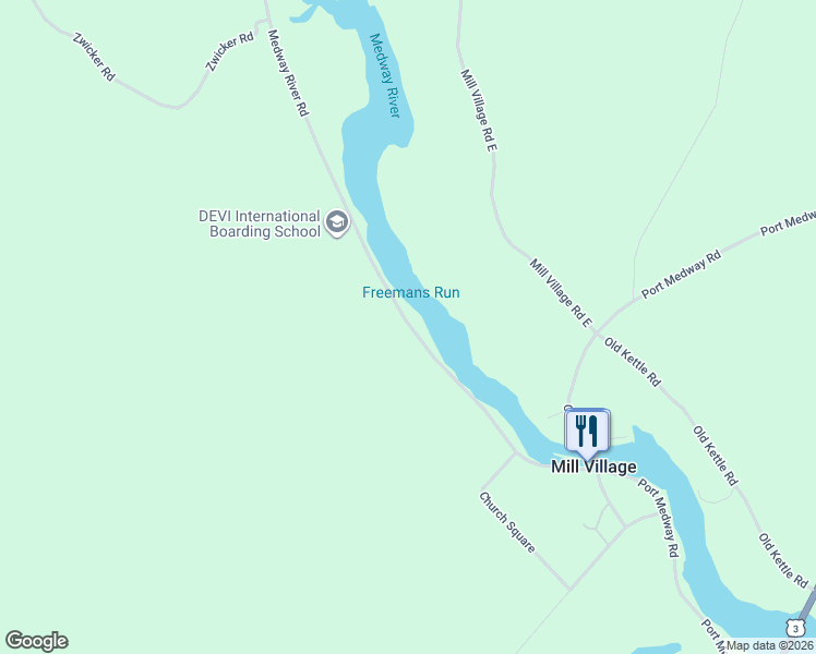 map of restaurants, bars, coffee shops, grocery stores, and more near 151 Medway River Road in Mill Village