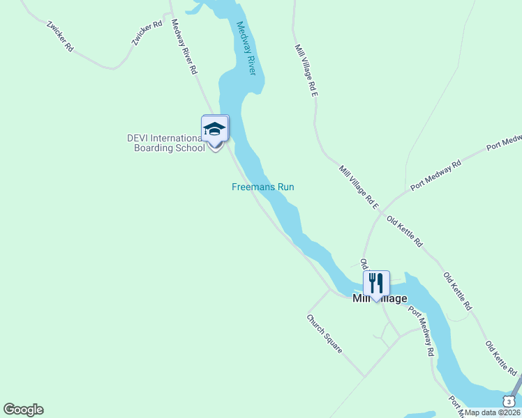 map of restaurants, bars, coffee shops, grocery stores, and more near 151 Medway River Road in Mill Village
