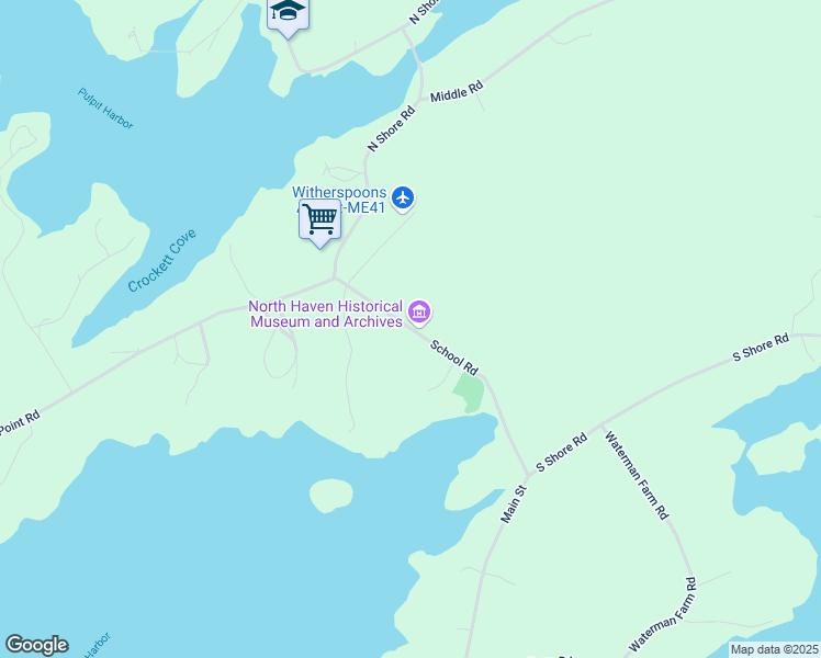 map of restaurants, bars, coffee shops, grocery stores, and more near 83 Pulpit Harbor Road in North Haven