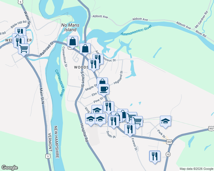map of restaurants, bars, coffee shops, grocery stores, and more near 46 Railroad Street in Haverhill