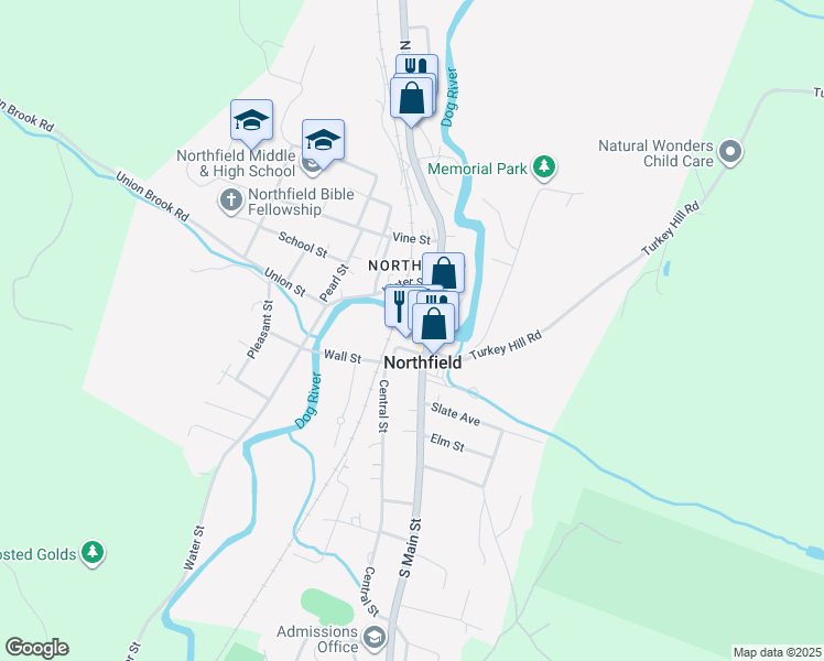 map of restaurants, bars, coffee shops, grocery stores, and more near 13 Depot Square in Northfield