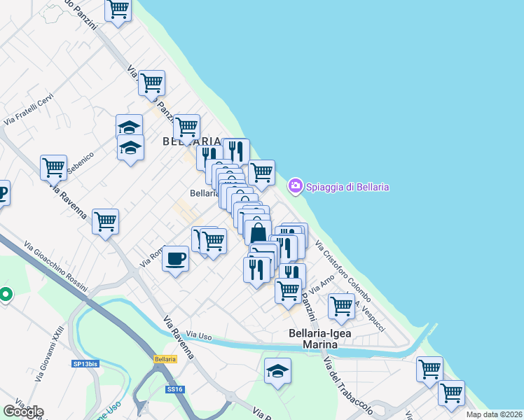 map of restaurants, bars, coffee shops, grocery stores, and more near 4 Via G. Pascoli in Bellaria