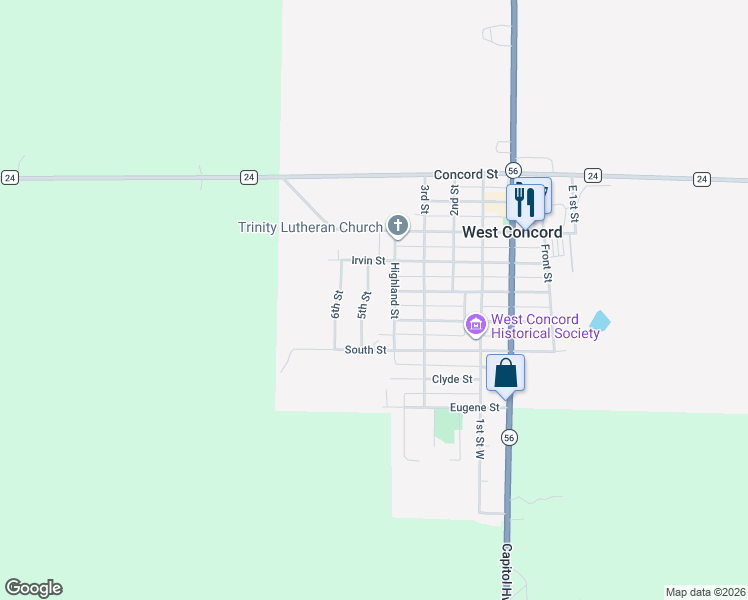 map of restaurants, bars, coffee shops, grocery stores, and more near 503 5th Street in West Concord