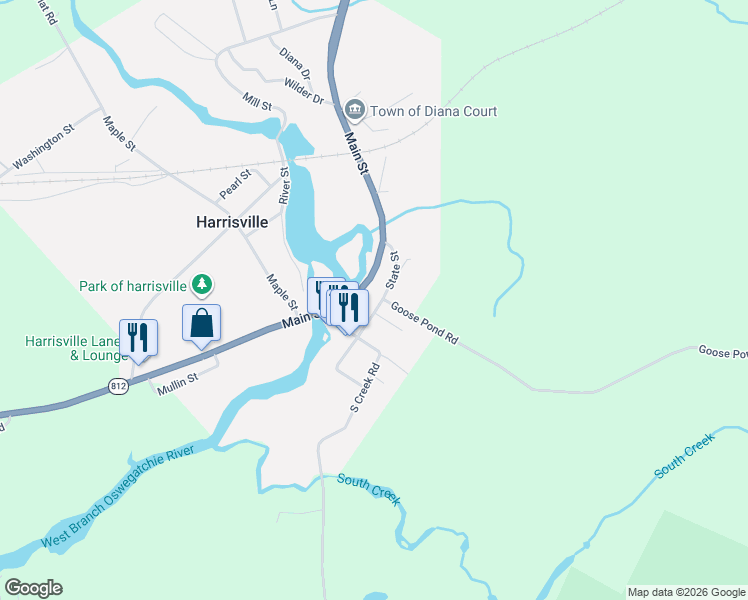 map of restaurants, bars, coffee shops, grocery stores, and more near 14249 State Street in Harrisville
