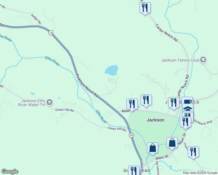 map of restaurants, bars, coffee shops, grocery stores, and more near 26 Mirror Lake Road in Jackson