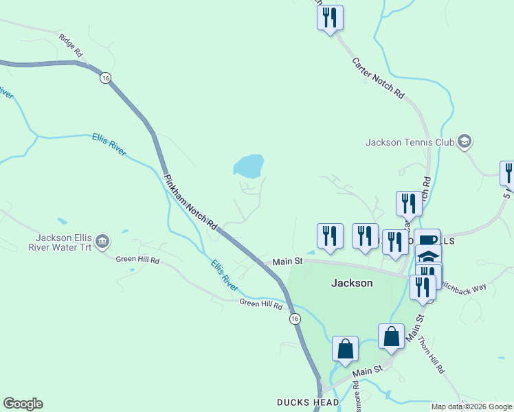 map of restaurants, bars, coffee shops, grocery stores, and more near 26 Mirror Lake Road in Jackson