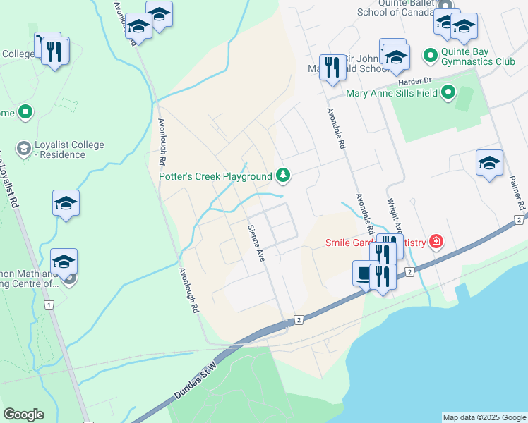map of restaurants, bars, coffee shops, grocery stores, and more near Glenview Crescent in Belleville