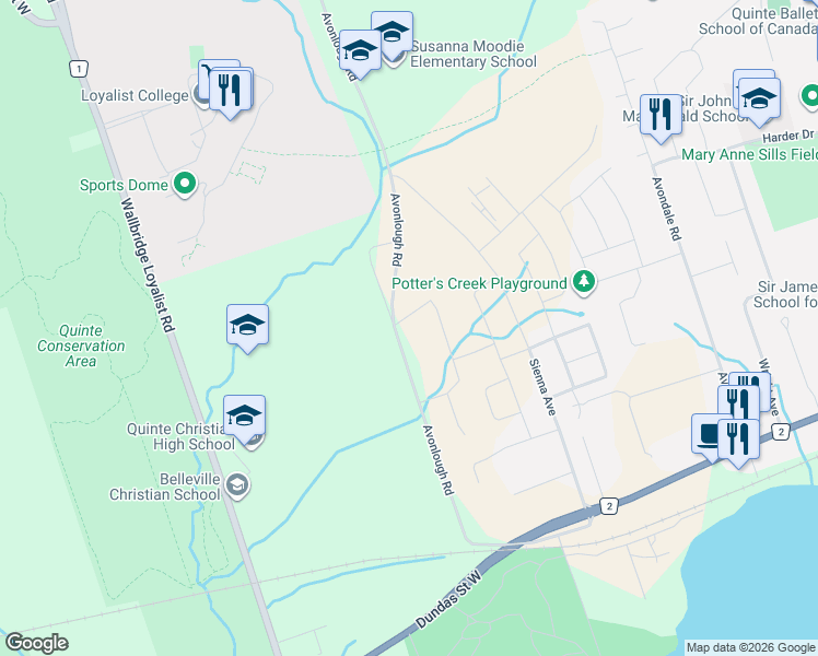 map of restaurants, bars, coffee shops, grocery stores, and more near 210 Avonlough Road in Belleville