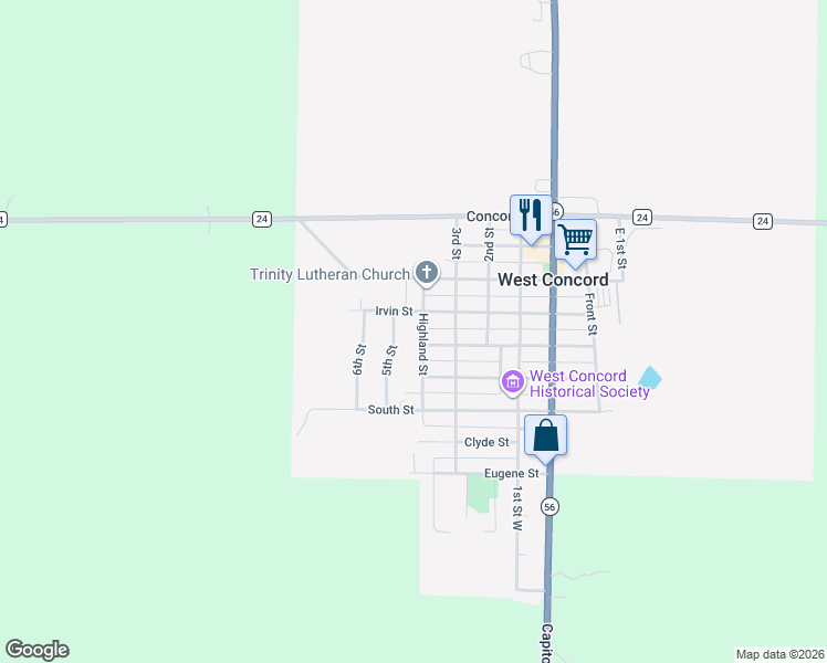 map of restaurants, bars, coffee shops, grocery stores, and more near 503 5th Street in West Concord