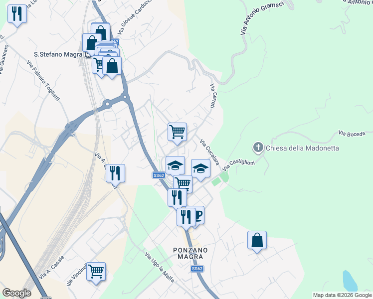 map of restaurants, bars, coffee shops, grocery stores, and more near 82 Via Enrico Berlinguer in Santo Stefano di Magra