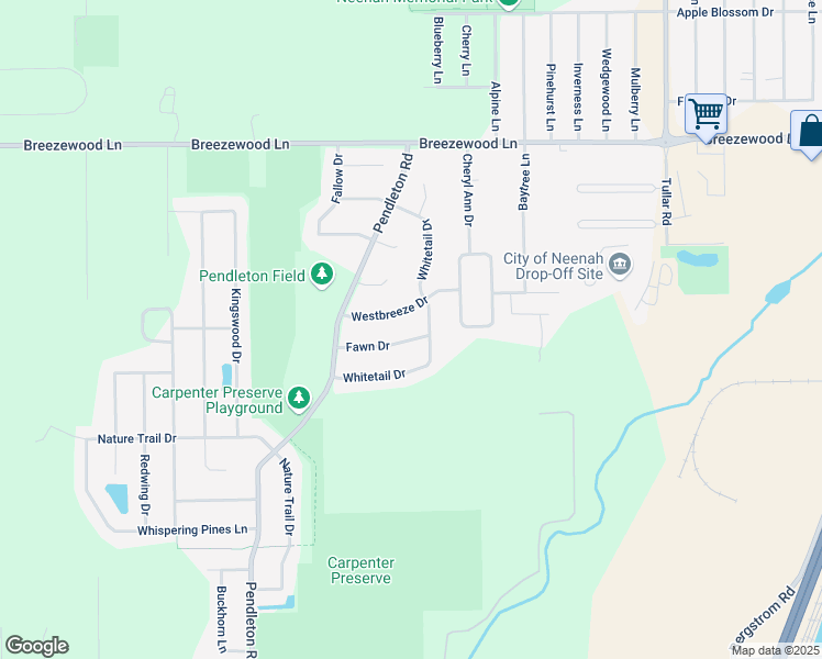 map of restaurants, bars, coffee shops, grocery stores, and more near 1511 Whitetail Drive in Neenah