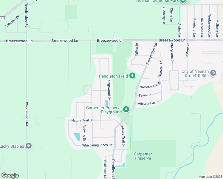 map of restaurants, bars, coffee shops, grocery stores, and more near 1563 Kingswood Drive in Neenah