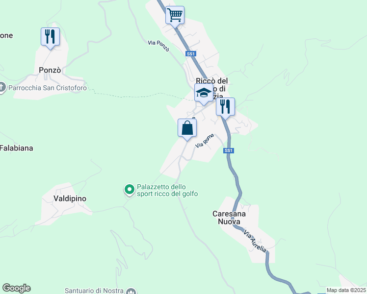 map of restaurants, bars, coffee shops, grocery stores, and more near 82 Via Roma in Riccò del Golfo