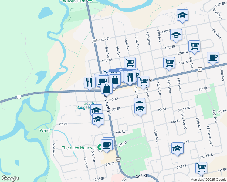 map of restaurants, bars, coffee shops, grocery stores, and more near 253 Tenth Street in Hanover
