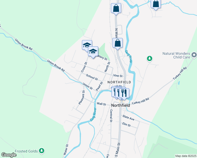 map of restaurants, bars, coffee shops, grocery stores, and more near 40 School Street in Northfield